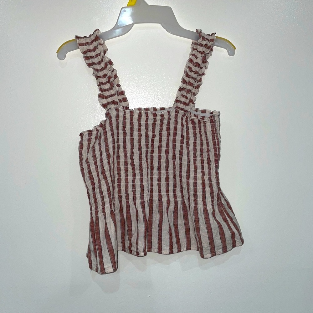 White and mauve striped top